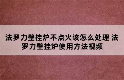 法罗力壁挂炉不点火该怎么处理 法罗力壁挂炉使用方法视频